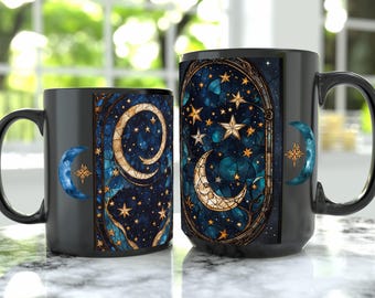 Celestial Coffee Mug: Galaxy Stained Glass Design