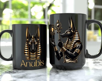 Ancient Egyptian God Anubis Mug | Black Ceramic Coffee Cup