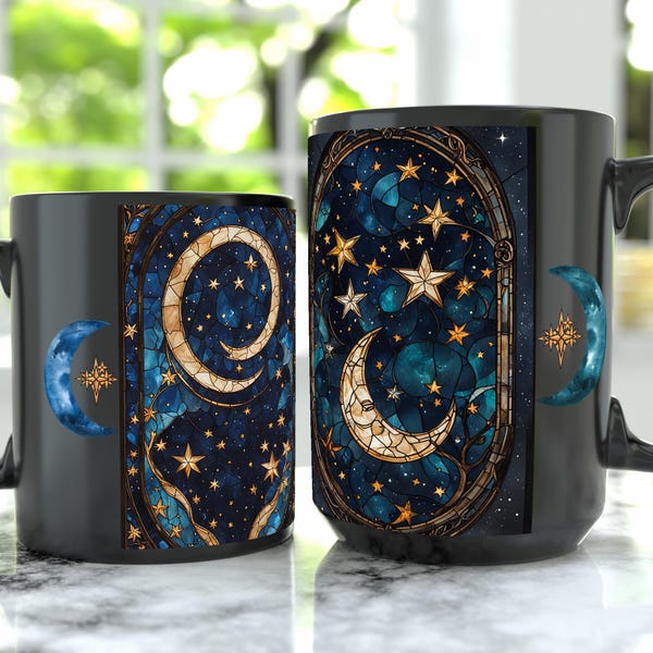 Celestial Coffee Mug: Galaxy Stained Glass Design