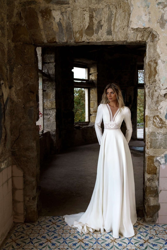Long Sleeve Wedding Dress Vintage Vintage Wedding Dress - Etsy
