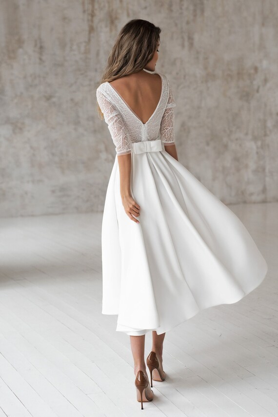 Tea Length Wedding Dress With Long 