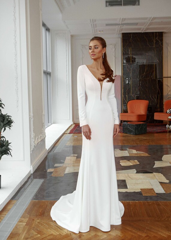 Wedding Dresses Simple Elegant, Simple Long Sleeve Wedding Dresses, White Wedding Dresses Simple | Wedding Dress Mysteria