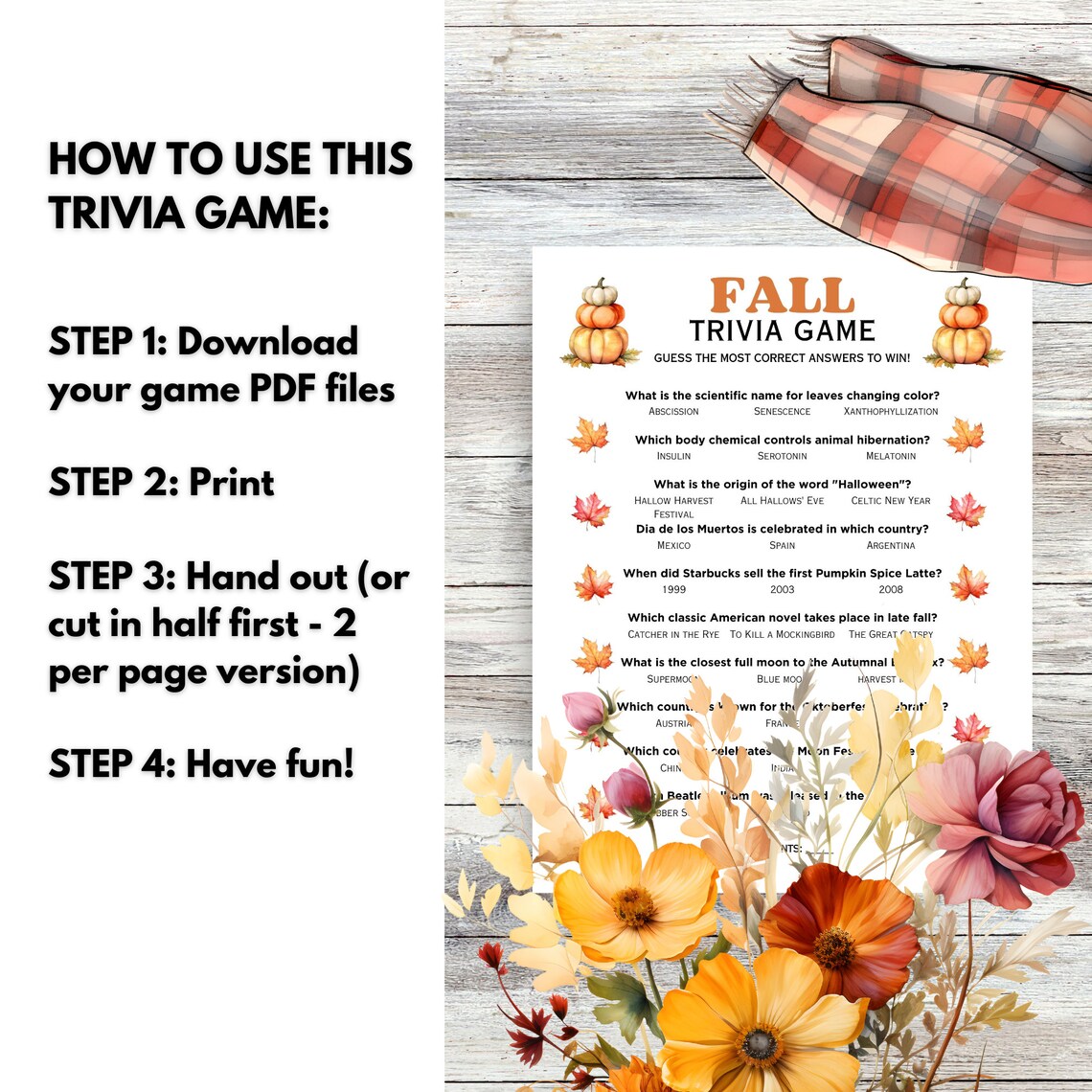Trivia Game Fall Trivia Quiz, Autumn Trivia, Printable Fall Quiz Game ...