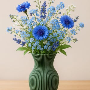 Vase in Dunkelgrün mit modernem Rillen-Design ca.20 cm hoch - Dekovase für Trockenblumen & Lavendel