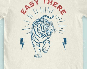 Camiseta Easy There Tiger, Comfort Colors, Camiseta retro vintage divertida, Camiseta Comfort Colors de estilo vintage, Camiseta gráfica vintage extragrande