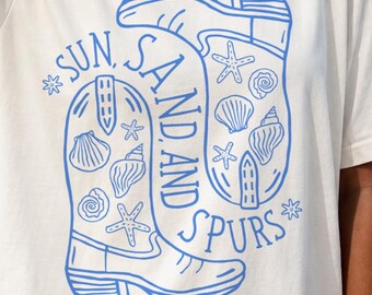 Coastal Cowgirl Boots Sun, Sand, Spurs Comfort Colors shirt! Beachy Western Country Tee, Cowboy Gift, Western Graphic Tee, Rodeo Beachwear