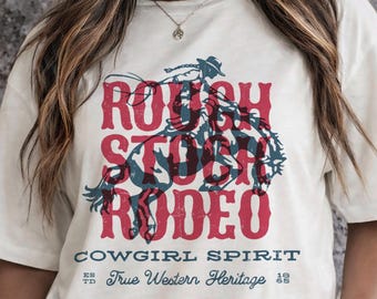 Rough Stock Rodeo Vintage-Style Shirt, Retro Cowgirl Spirit, Y2K Western, Country Concert Apparel, Rodeo Fashion, Comfort Colors Horse