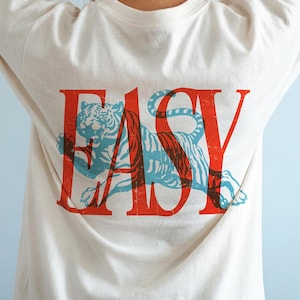 Easy Tiger Comfort Colors® T-Shirt, Vintage Distressed Tiger Shirt, Oversized Retro Tiger Tee, Trendy Grunge Indie Boho Shirt, Graphic Tee