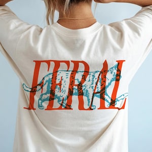 Feral Cat With Knife Oversized Vintage-Style T-shirt, Cat Lover Gift, Sarcastic Shirt, Cat Mom, Edgy Retro Cat Shirt, Cat Meme Shirt