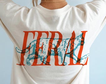 Feral Cat With Knife Oversized Vintage-Style T-shirt, Cat Lover Gift, Sarcastic Shirt, Cat Mom, Edgy Retro Cat Shirt, Cat Meme Shirt