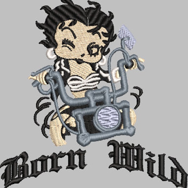 Betty Boop Born Wild Motocicleta montar Máquina Bordado archivo 4 x 4 aro