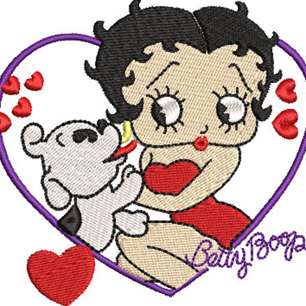 Betty Boop & Bimbo Heart Machine Embroidery file 4 x 4 hoop