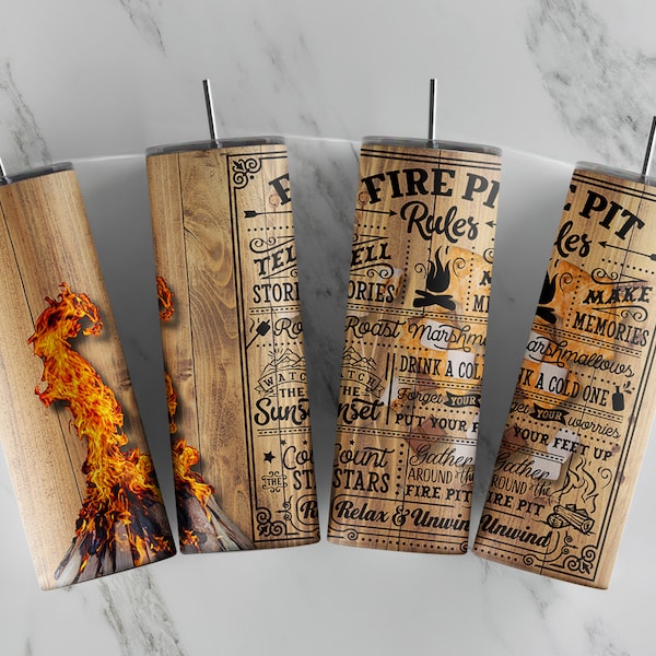 Fire Pit Rules on Wood Background  20 oz Skinny  Tumbler Design Wrap Digital Download PNG Sublimation Template 300 DPI