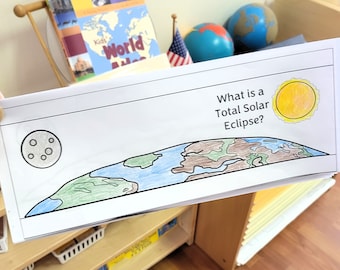 Total Solar Eclipse Printable Booklet, Montessori Science Activity, Pre-K Kindergarten & Homeschool, Educational and Fun Coloring Activity