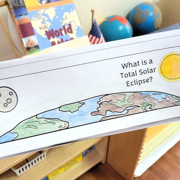 Total Solar Eclipse Printable Booklet, Montessori Science Activity, Pre-K Kindergarten & Homeschool, Educational and Fun Coloring Activity