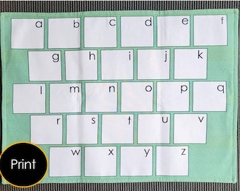 Montessori Print and Cursive Lowercase Alphabet Mat, PreK Kindergarten Language Activity w/ Matching Objects, Kids Learn Phonic Letter Sound