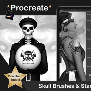 Procreate Brushes Skulls, Skeletons, Bones, Tattoos & Stamps