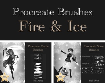 Procreate Brushes Fire and Ice Stamps | Flames and Snow Procreate Brushes | Winter Brushes for Procreate