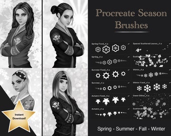 Procreate Brushes Seasons, Spring, Summer, Fall & Winter Snow Stamps