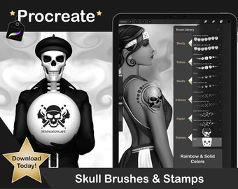 Procreate Brushes Skulls, Skeletons, Bones, Tattoos & Stamps