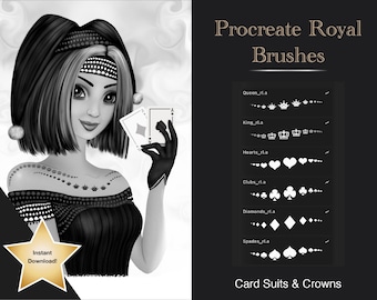 Procreate Brushes Playing Card Suits, King & Queen Crown Stamps