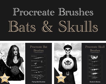 Procreate Brushes Flying Bats & Skull Stamps | Halloween Procreate Gothic Brushes | Procreate Tattoos