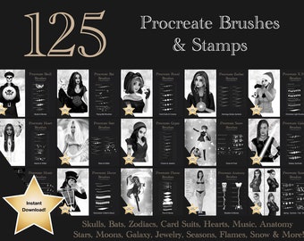 125 Procreate Brushes | Procreate Brushes Tattoo | Halloween Flying Bat Brushes | Digital Art Brushes and Procreate Stamps Download