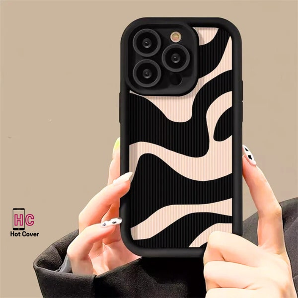 iPhone 11 12 13 14 15 Pro Max X XR XS Max 7 8 Plus Camera Protection Soft Cover Fashion Zebra Stripes Lattice Pattern Case