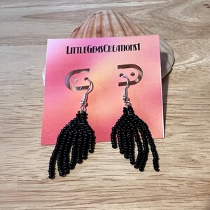 Black Fringe / Tassel / Chandelier Beaded Earrings