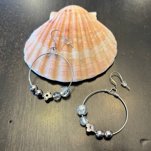 Silver Beaded Hoop Earrings Handmade
