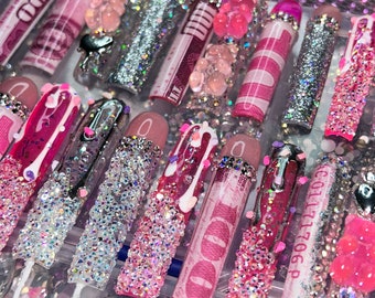 Birthday Cake(candle nails you can light on fire)Press on nails|cake topper|long nails| birthday prom nails| money nails| handmade nails|