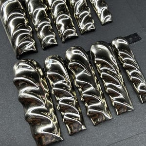 Chrome Press on Nails|custom chrome nails|glue on nails|XXXL nails| XXL nails|square set|summer spring fall winter nails|mirror chrome