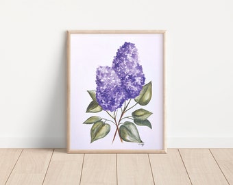 Lilac watercolor print, watercolor flowers poster, botanical print, wall decor, lilac print 8x10, Isabelle Caty Art
