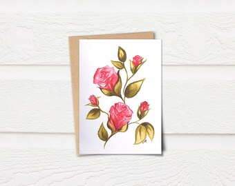 Watercolor roses greeting card, vintage roses greeting card, botanical illustration, floral card, Isabelle Caty Art