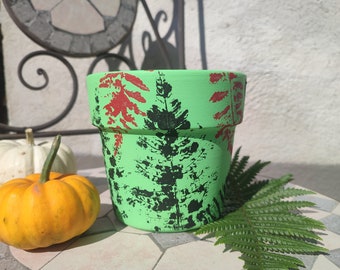 Flowerpot garden | Plant pot colorful | hand-painted clay pot | leaf print