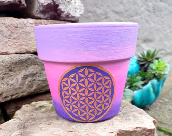 Flower pot flower of life | Plant pot hand-painted | Flower of Life | Vintage garden decoration