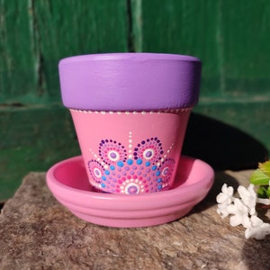 Mandala Plant Pot | Cactus Flower Pot | Succulent Pot | Pink Flower Pot