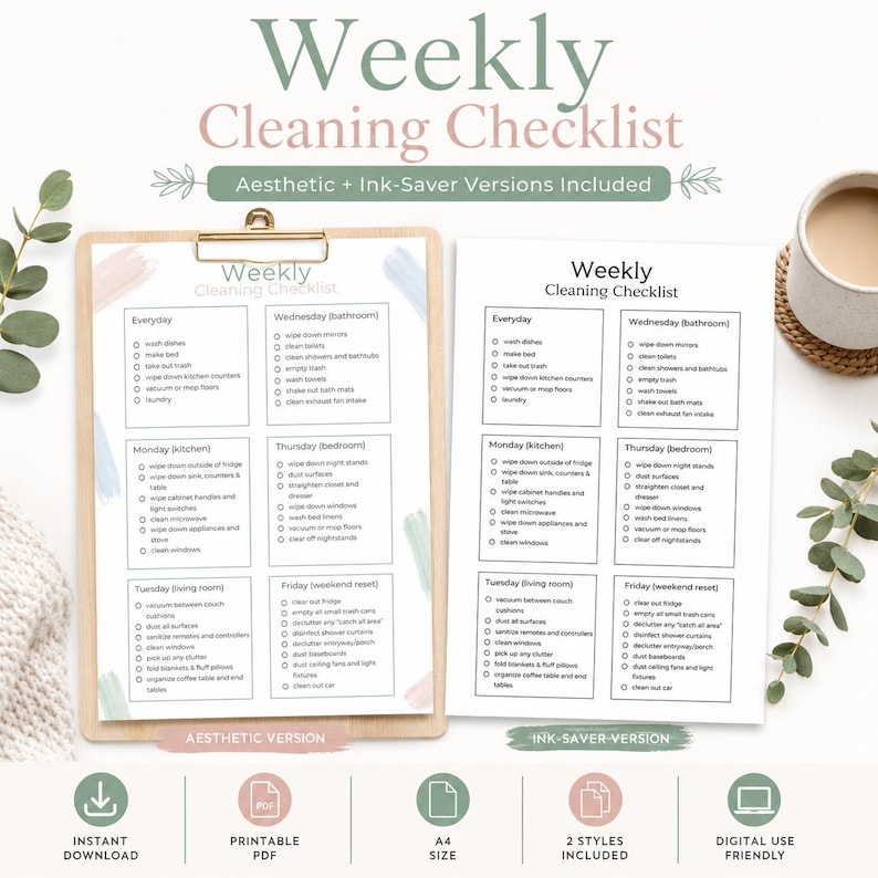 Weekly Cleaning Checklist, Home Reset Planner (digital Download) - Etsy