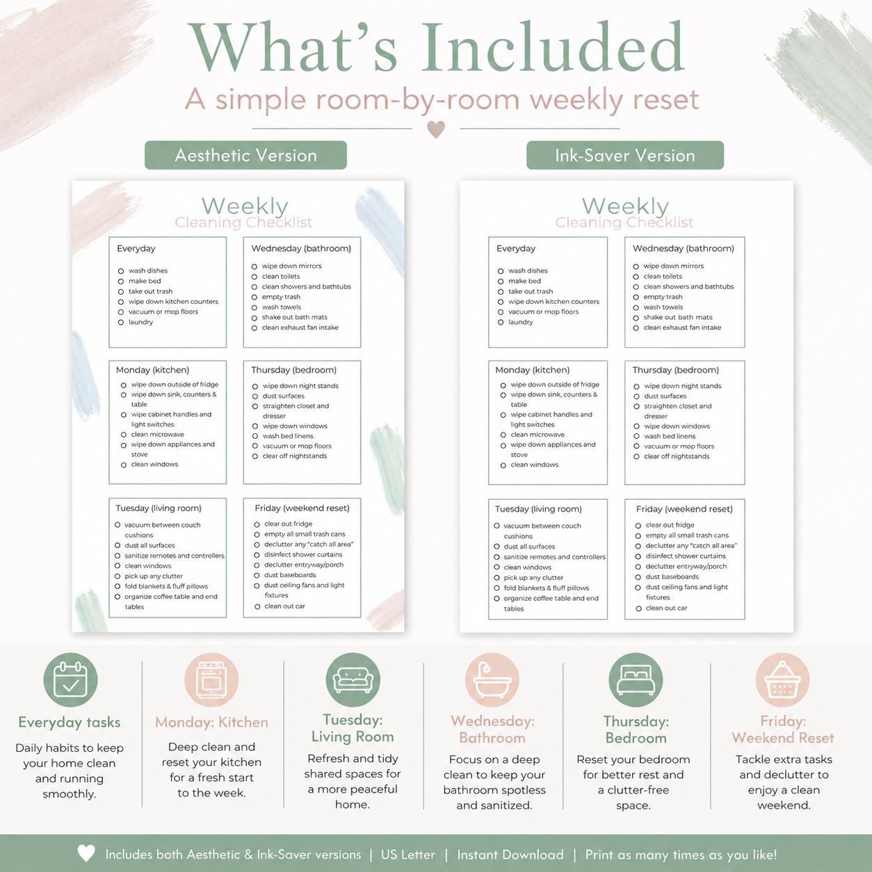 Weekly Cleaning Checklist, Home Reset Planner (digital Download) - Etsy