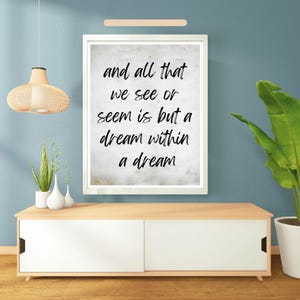Edgar Allan Poe Quote Poster Wall Art - Expressive Poetry Quote Poster Inspirational Quote Wall Art - Dream Within A Dream