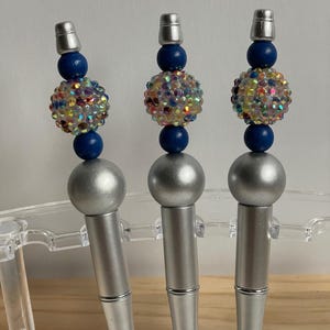 Sparkly Beaded Pen: Silver, Blue & Multicolor