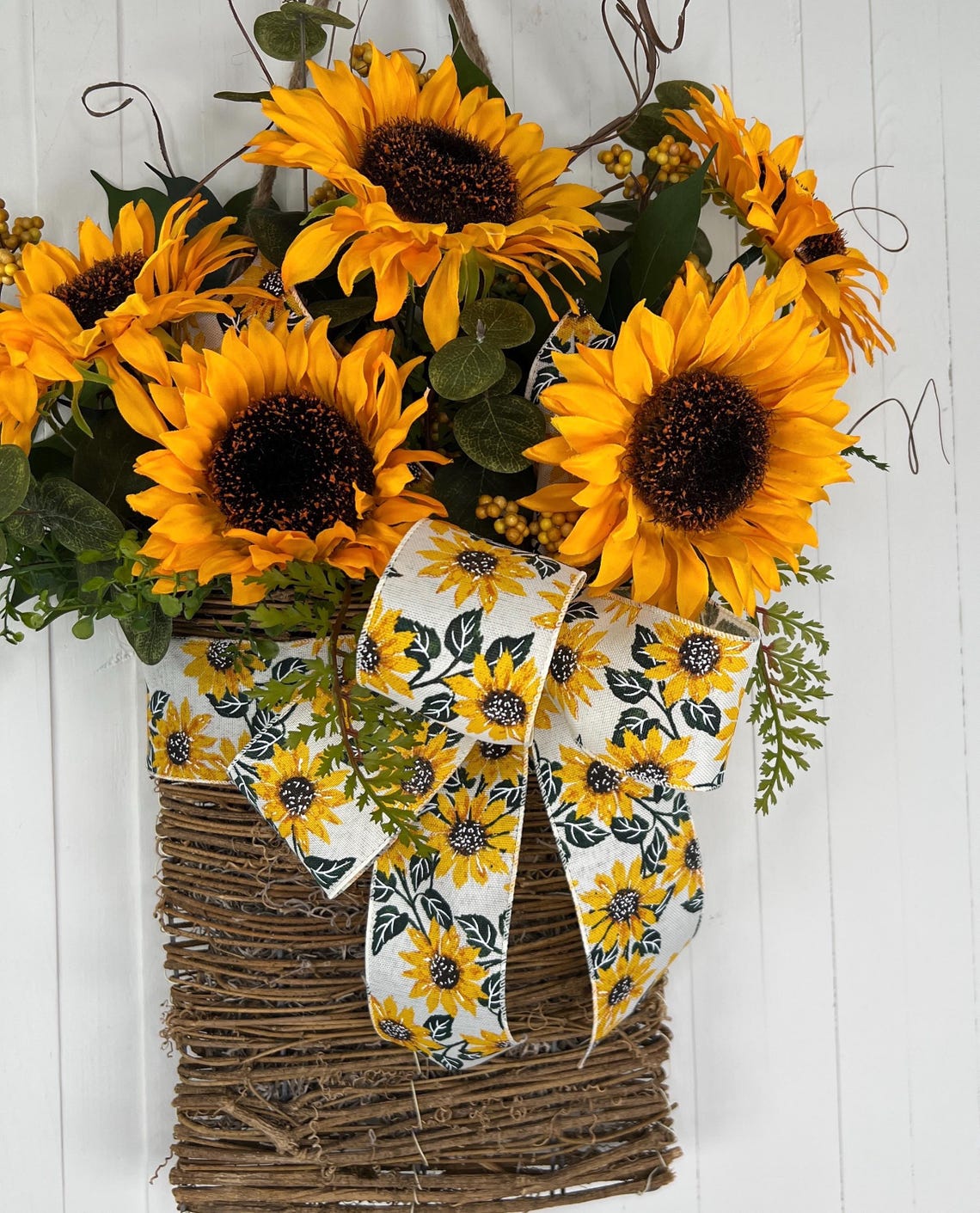Sunflower Hanging Basket for Front Door | Summer Fall Floral Home Decor ...