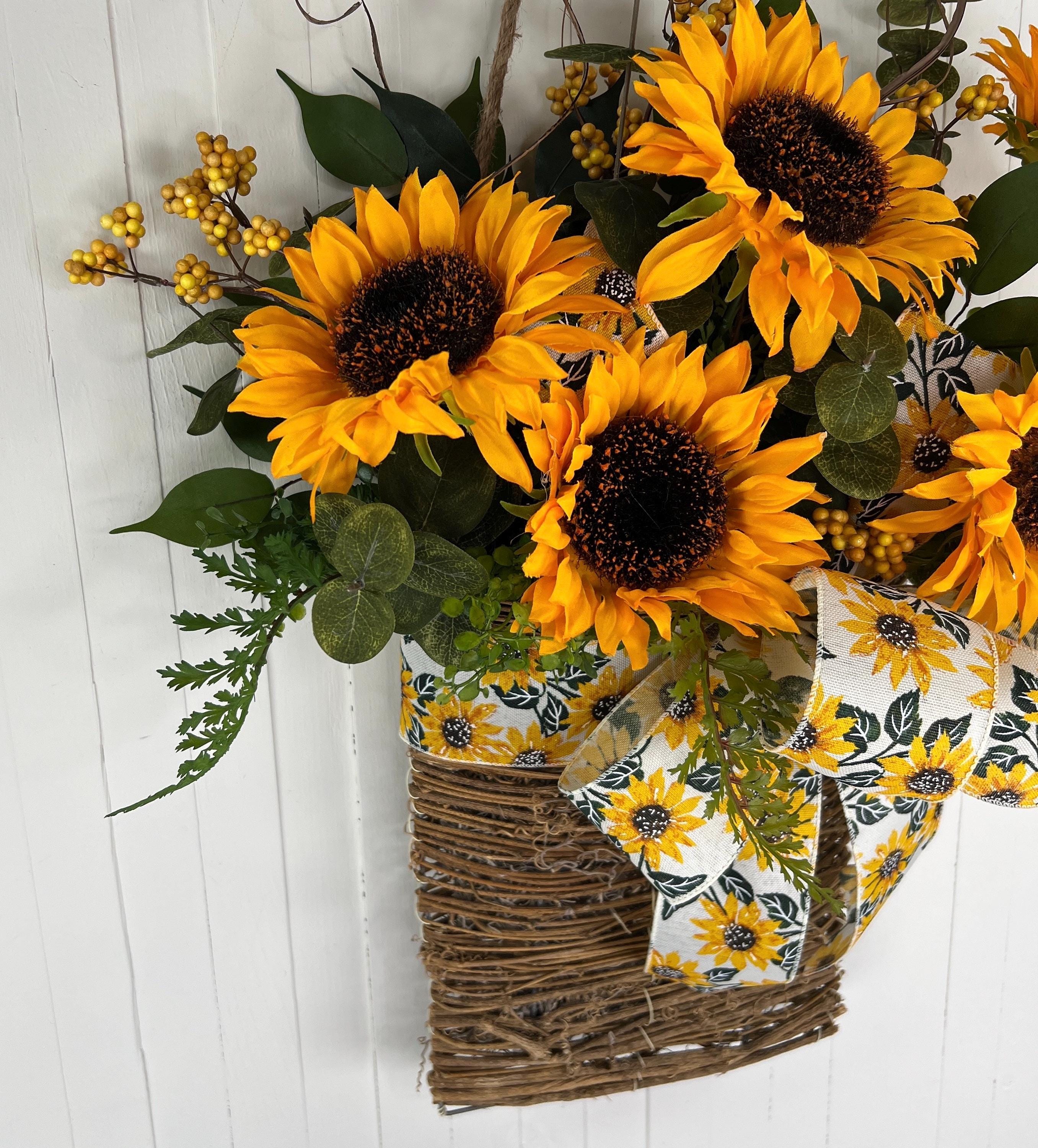 Sunflower Hanging Basket for Front Door | Summer Fall Floral Home Decor ...