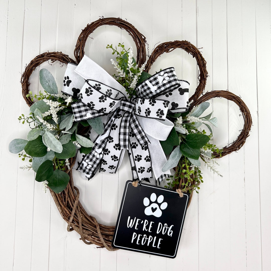 Dog Paw Wreath, Grapevine Dog Paw Wreath, Dog Paw Wreath With Lambs Ear ...