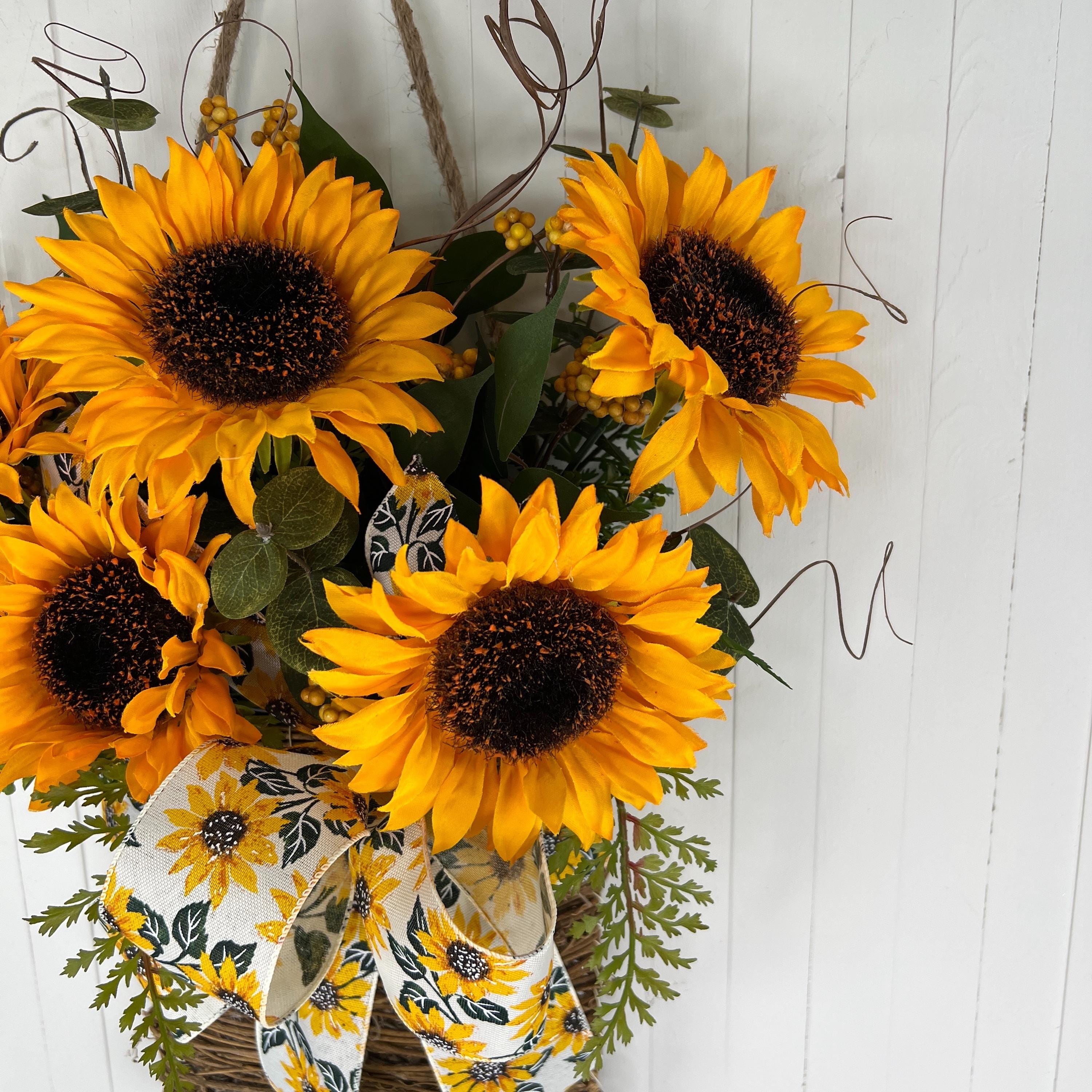 Sunflower Hanging Basket for Front Door | Summer Fall Floral Home Decor ...