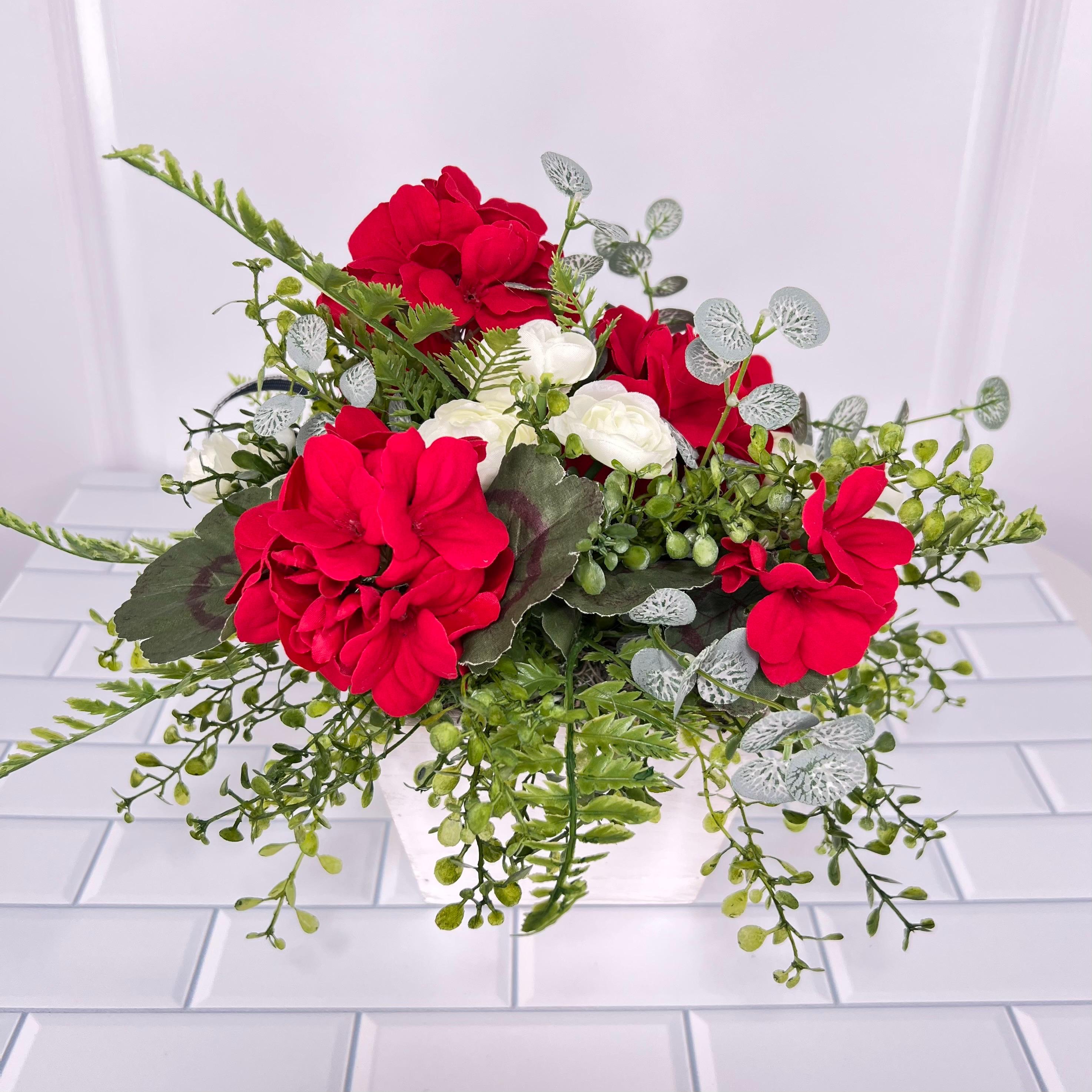 Patriotic Red Geranium Arrangement | Summer Rustic Centerpiece | July ...