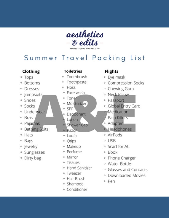 Summer Packing List Printable PDF - Etsy
