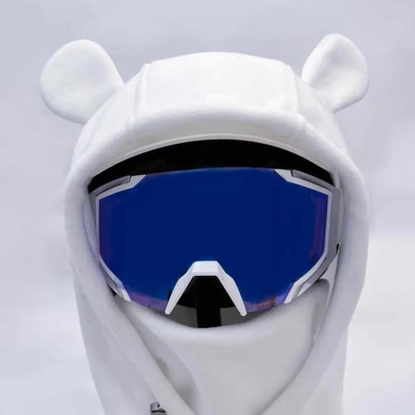 White Bear Ski Hat, Uni Size Ski Helmet Hat, Motorcycle Helmet Hat, Bike Helmet Hat