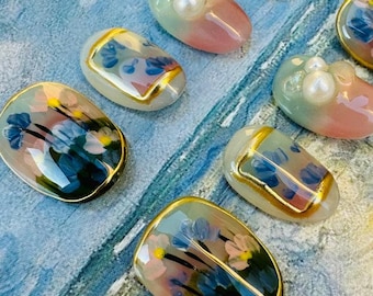 Monet Water Lilies Press On Nails: Sztuka rysowania ręcznego, długie paznokcie