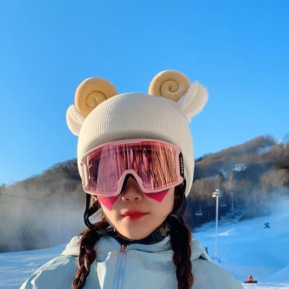 Housse de casque de ski mignon gris chèvre Uni taille pour adultes